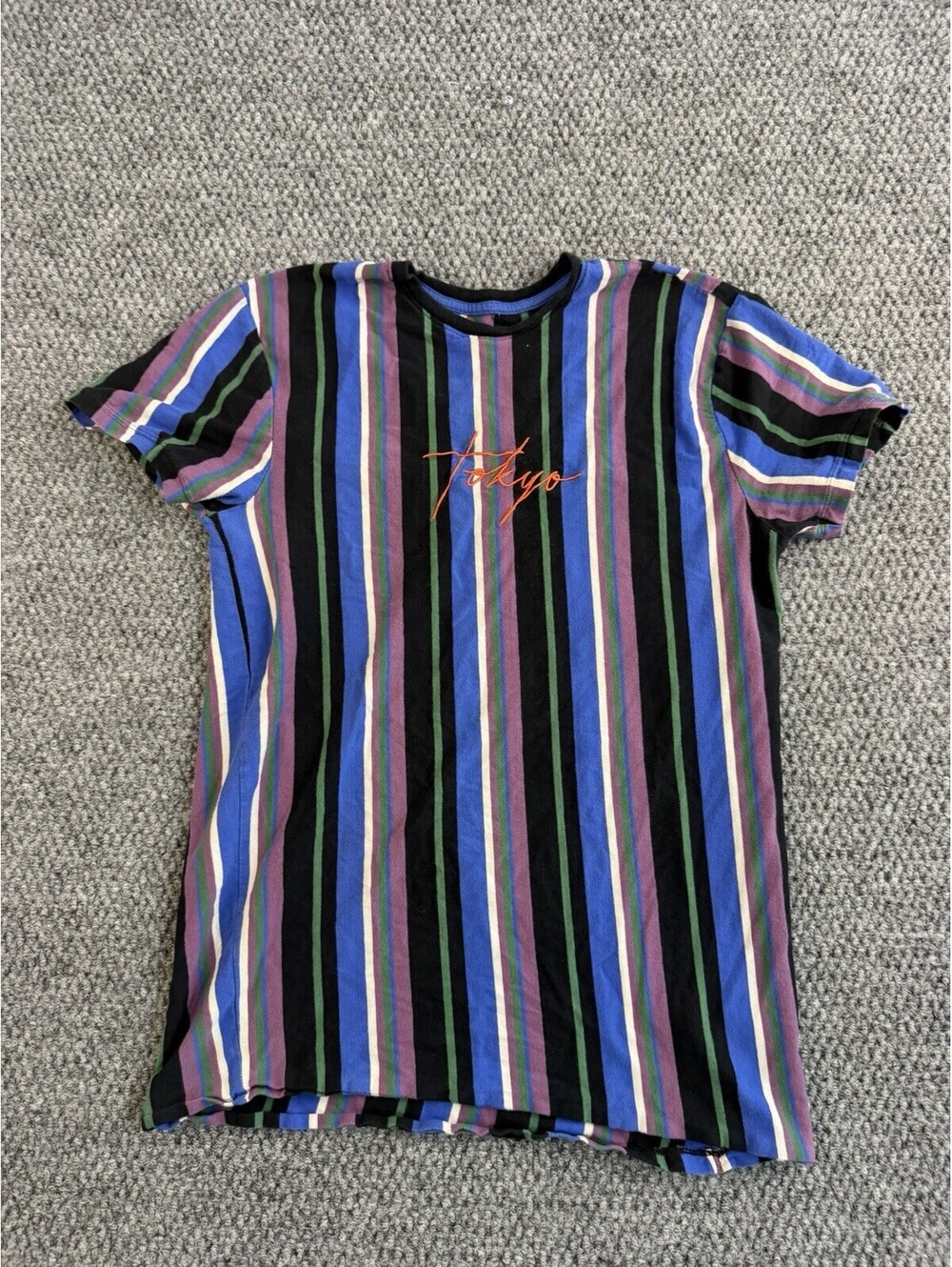 Tokyo For The People Striped T Shirt Mens Medium Embroidered Logo Multicolor